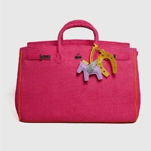 Pink Women's Bag with Charm terrycloth